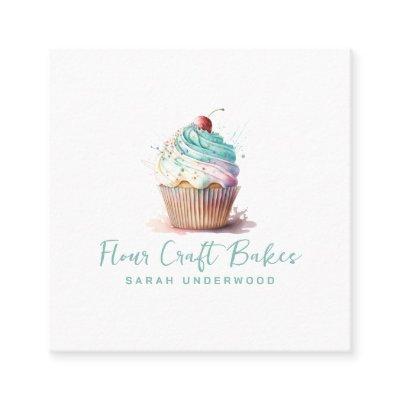 Watercolor Cupcake Logo Baker Bakery Pastry Chef Square