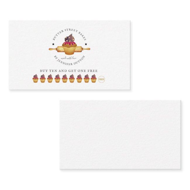 Watercolor Cupcake Rolling Pin Baker Loyalty Card