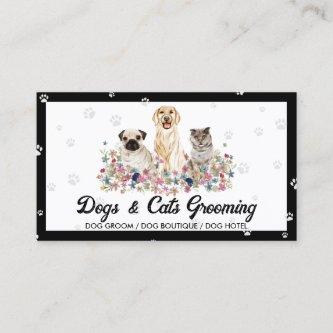 Watercolor Dogs Cats on a Paw Print - Pet Sitter