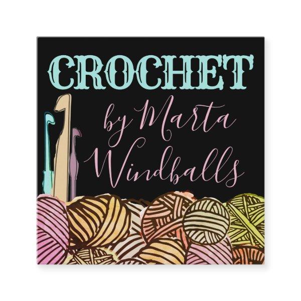 Watercolor doodle balls of yarn crochet hooks square