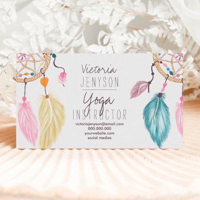 Watercolor dreamcatcher feathers yoga instructor