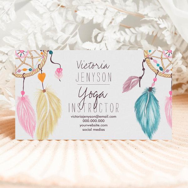 Watercolor dreamcatcher feathers yoga instructor