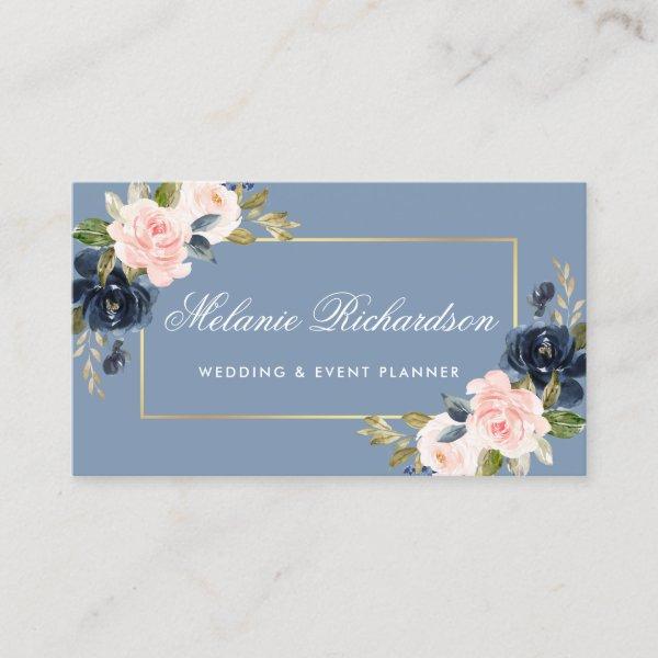 Watercolor Dusty Blue Pink Blush Floral Gold