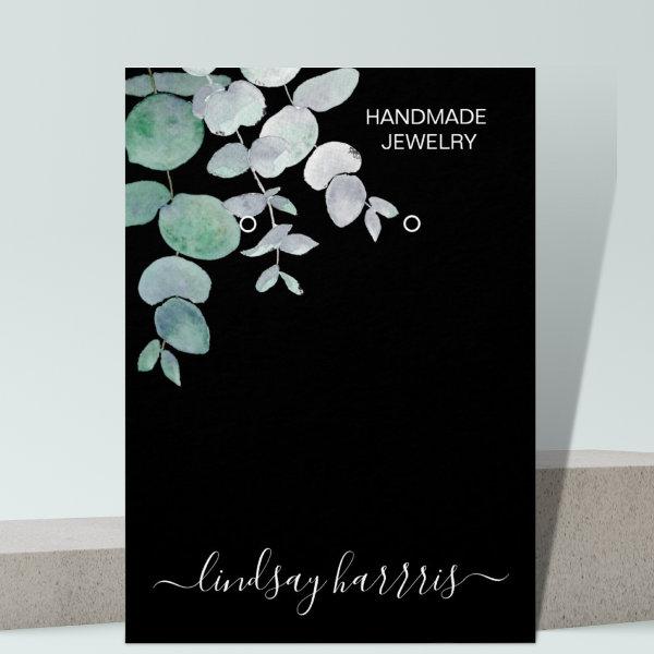Watercolor Eucalyptus Earrings Black Display Card