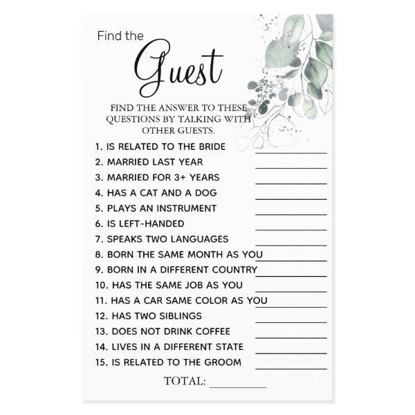 Watercolor  Find the Guest Bridal shower game card Flyer