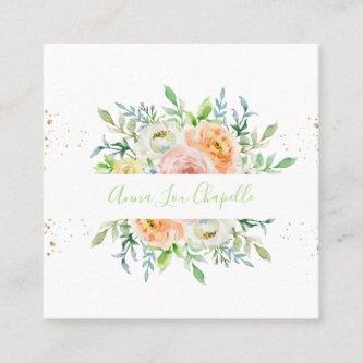 Watercolor floral blush and green square