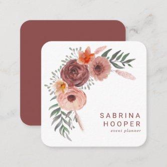 Watercolor Floral Blush Rust Rounded Corners  Square