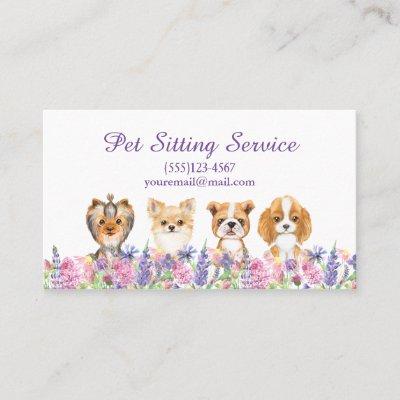 Watercolor Floral Dog Pet Sitting Grooming Service