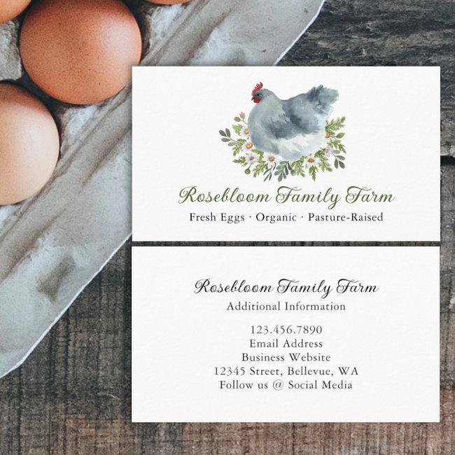 Watercolor Floral Gray Chicken Hen Farm Fresh Eggs
