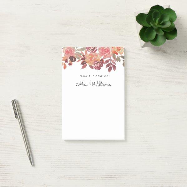 Watercolor Floral Pink Teacher Note