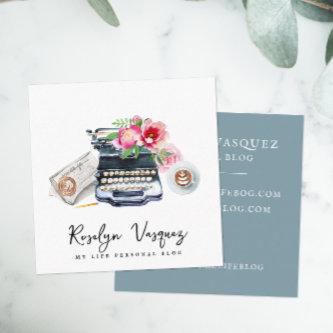 Watercolor Floral Typewriter | Blogger Author Square