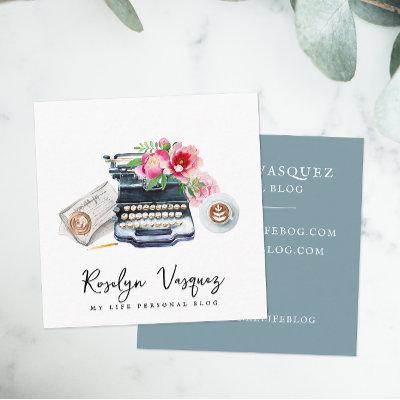 Watercolor Floral Typewriter | Blogger Author Square