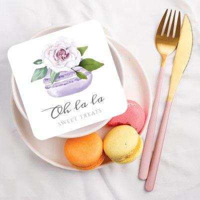 Watercolor Floral Violet Macaron Bakery & Sweets Square