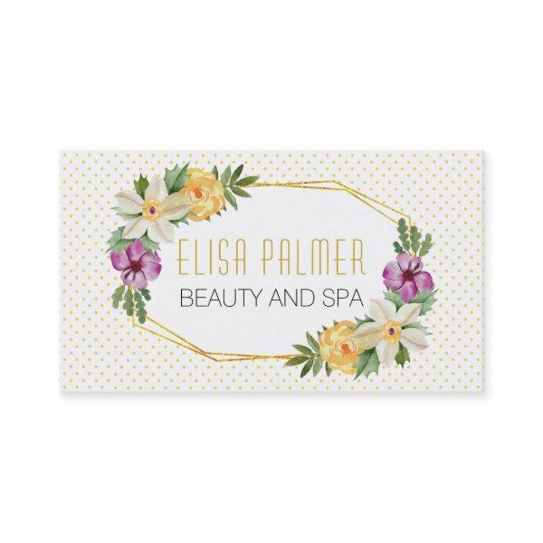 Watercolor flowers and gold polygon floral