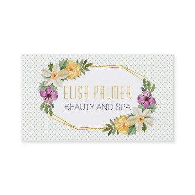 Watercolor flowers and gold polygon floral