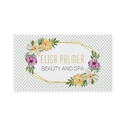 Watercolor flowers and gold polygon floral