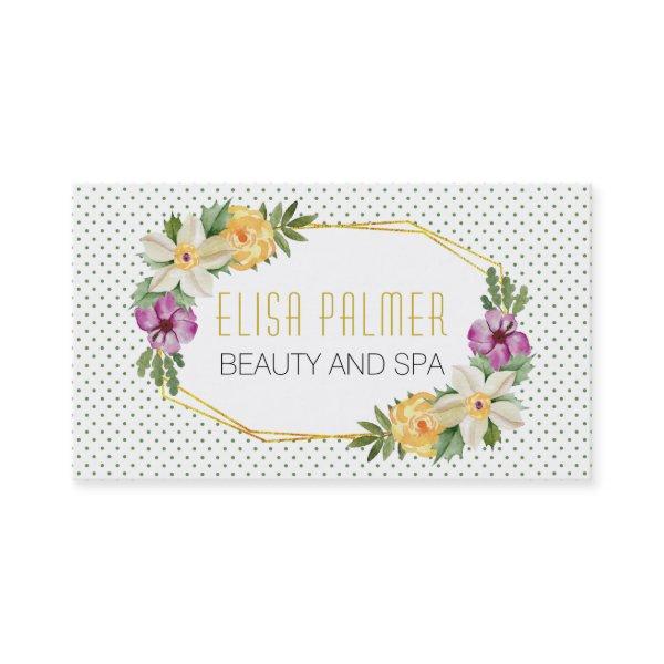Watercolor flowers and gold polygon floral