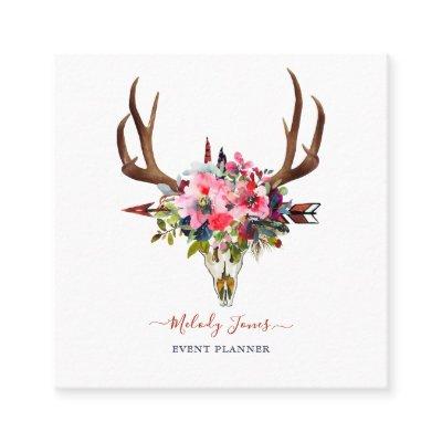 WATERCOLOR FLOWERS, BOHO SKULL+ARROW SQUARE