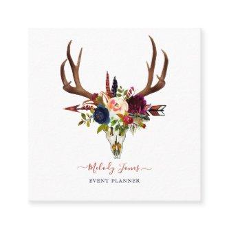 WATERCOLOR FLOWERS, BOHO SKULL+ARROW SQUARE