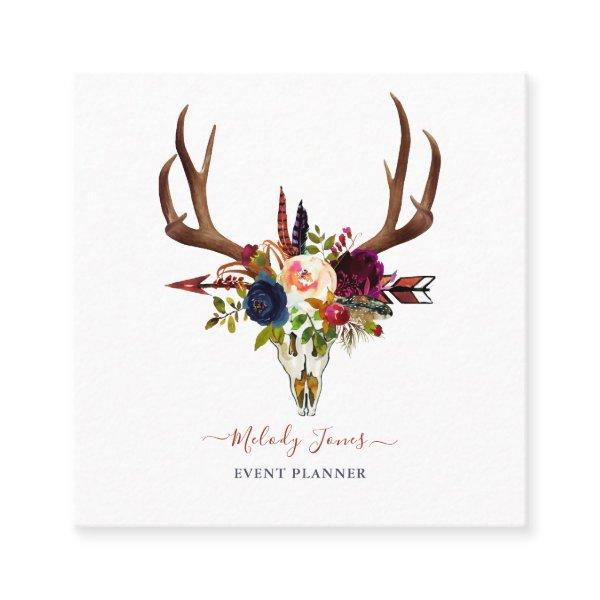 WATERCOLOR FLOWERS, BOHO SKULL+ARROW SQUARE