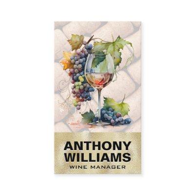 Watercolor Glass of Wine Grapes | Corks