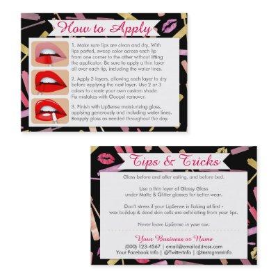 Watercolor & Gold Lipsticks Apply and Tips Cards