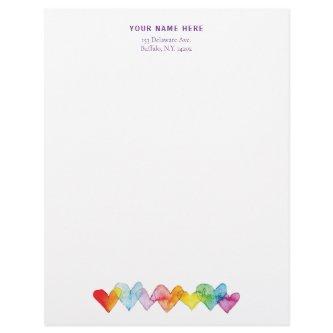 Watercolor Hand-Drawn Transparent Hearts Colorful Letterhead