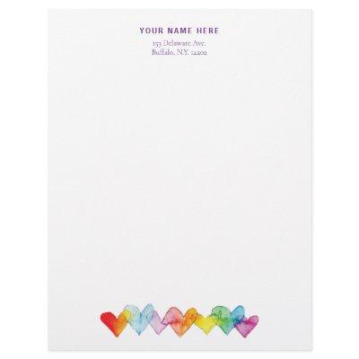 Watercolor Hand-Drawn Transparent Hearts Colorful Letterhead