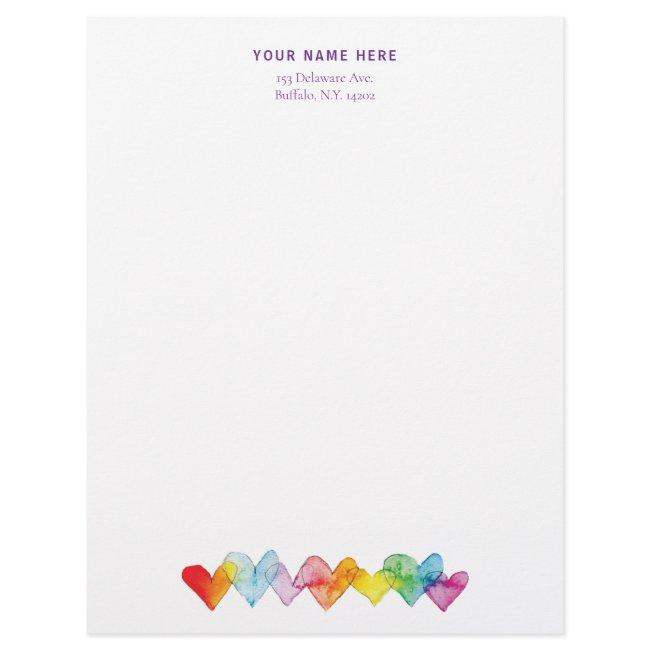 Watercolor Hand-Drawn Transparent Hearts Colorful Letterhead