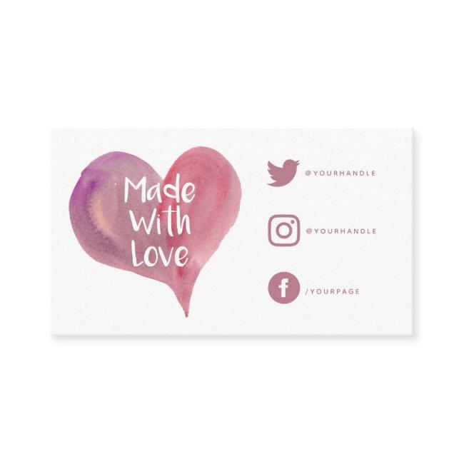 Watercolor heart thank you Social Links Enclosure Card