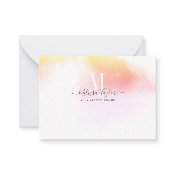 Watercolor Holography Pink and Gold Note Card