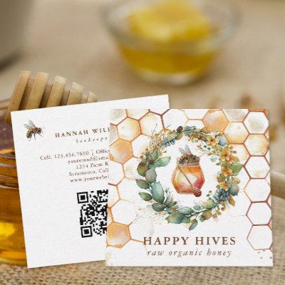 Watercolor Honeycomb & Honey Jar Beekeeper Square