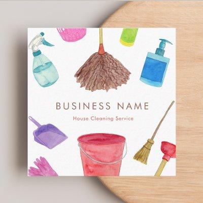 Watercolor House Cleaning Supplies Colorful Modern Square