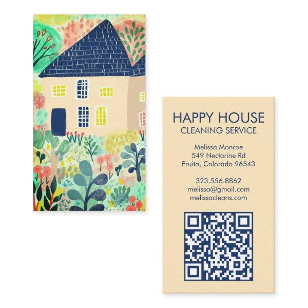 Watercolor House Cleaning Yardwork Garden QR Code