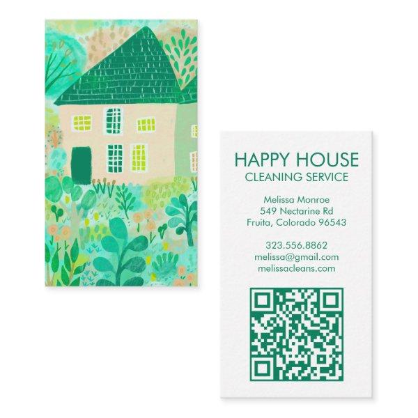 Watercolor House Cleaning Yardwork Garden QR Code