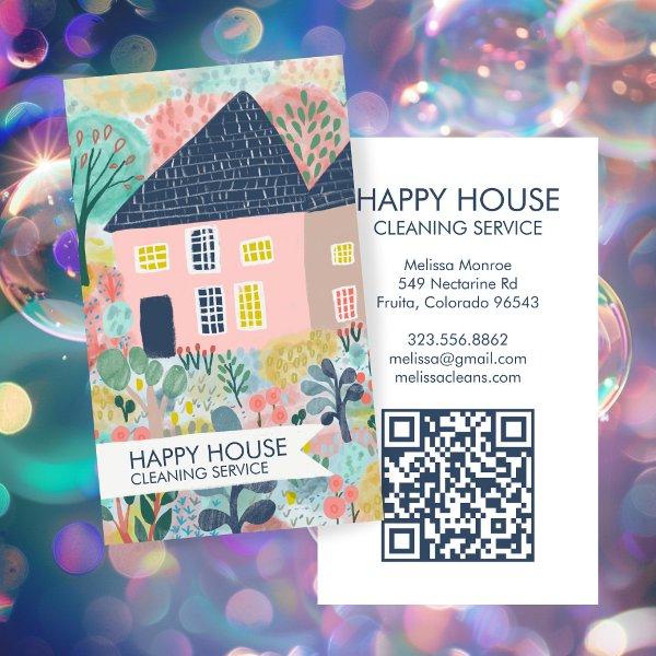 Watercolor House Cleaning Yardwork Garden QR Code