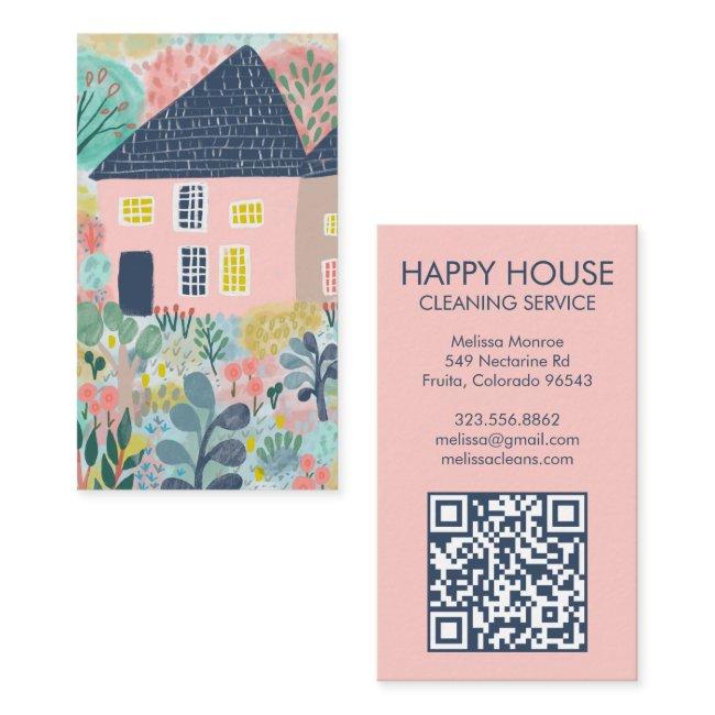 Watercolor House Cleaning Yardwork Garden QR Code