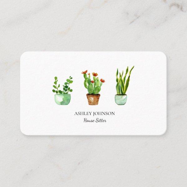 Watercolor House plant | Home sitting Business Car