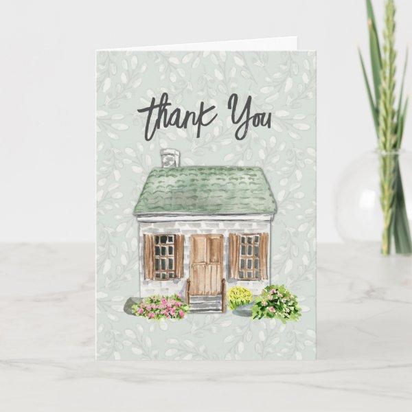 Watercolor House Real Estate Business Thank You Card