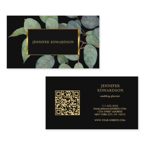 Watercolor leaves black gold QR code professional