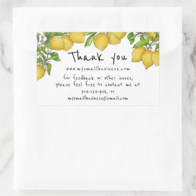 Watercolor lemons thank you business information rectangular sticker