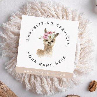 Watercolor Llama Babysitting Service Elegant Child Square