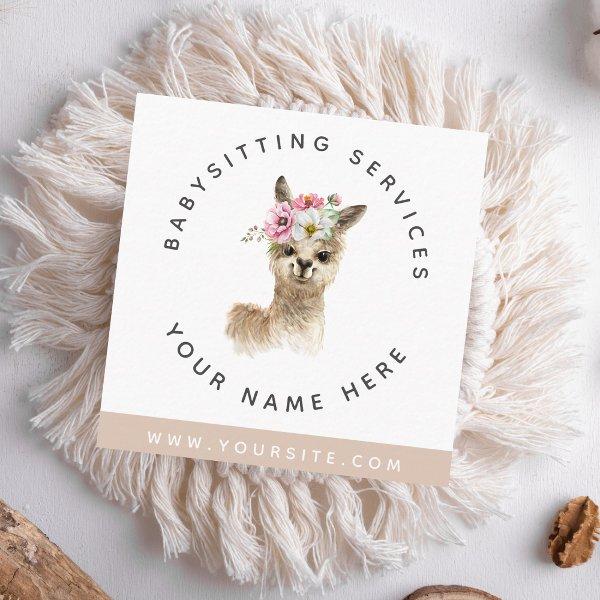 Watercolor Llama Babysitting Service Elegant Child Square