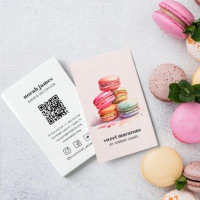 Watercolor Macarons Sweet Cake Social Icon QR CODE