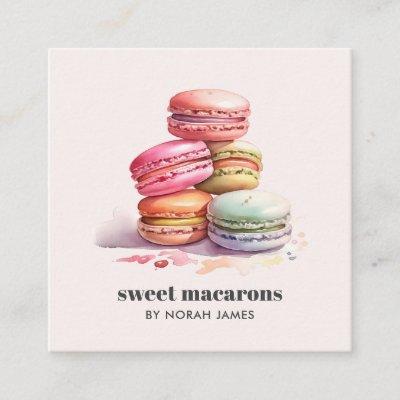Watercolor Macarons Sweet Cake Social Icon QR CODE Square