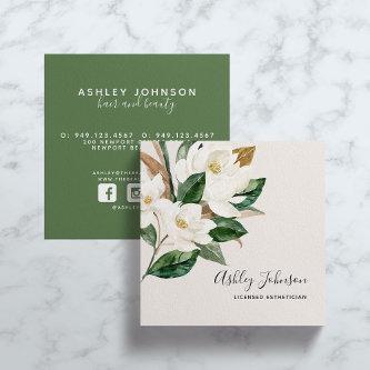 Watercolor Magnolia Script Typography Blush Black Square