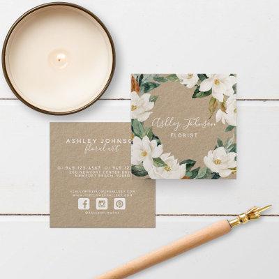 Watercolor Magnolia Wreath White Type Square Kraft Square