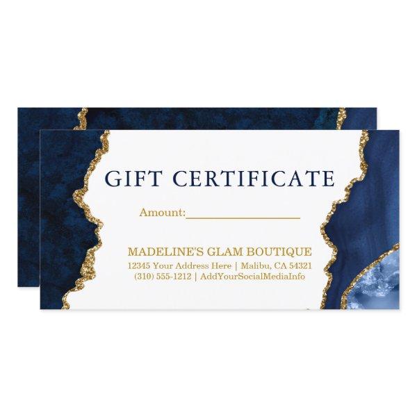 Watercolor Marble Blue Gold Gift Certificate