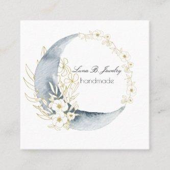 Watercolor Moon & Floral round frame Square Card