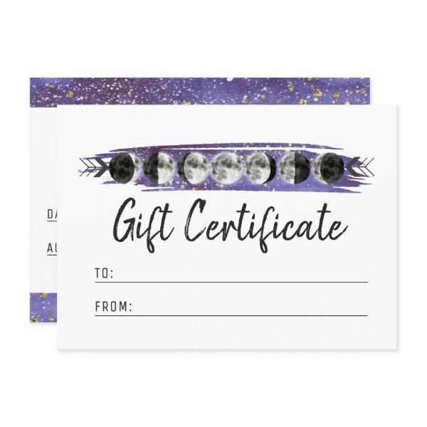 Watercolor Moons Lunar Cycle Gift Certificate Card